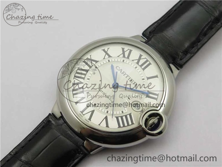 EasyMatch Ballon Bleu 42mm SS AF 1:1 Best Edition White Texture Dial on Black Croco Strap A 6088