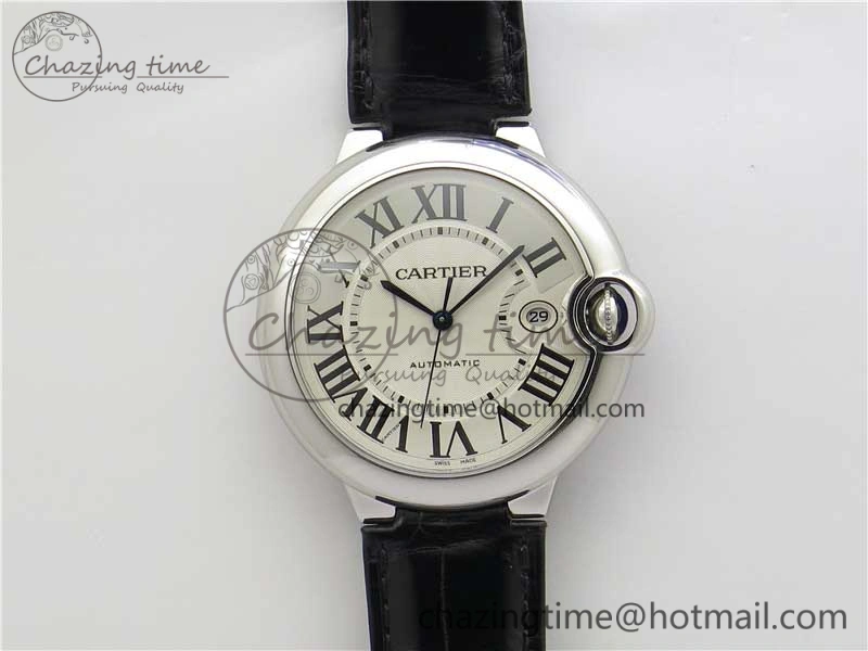 EasyMatch Ballon Bleu 42mm SS AF 1:1 Best Edition White Texture Dial on Black Croco Strap A 6088