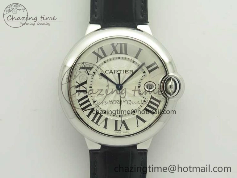 Ballon Bleu 42mm SS AF 1:1 Best Edition White Texture Dial on Black Crocodile Strap A Refined 6203