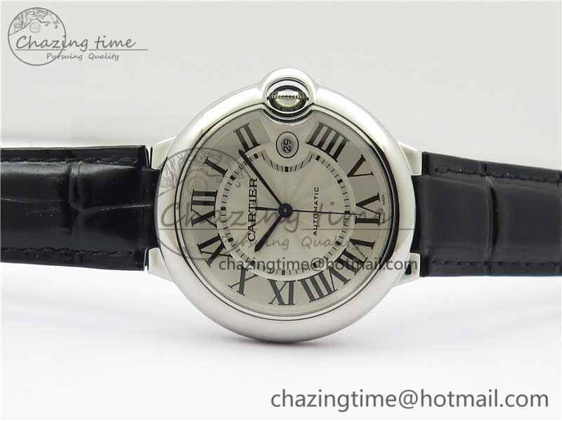 SmartChoice Ballon Bleu 42mm SS AF 1:1 Best Edition White Texture Dial on Black Leather Strap A 6087