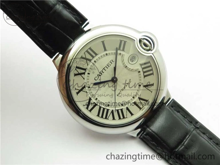 SmartChoice Ballon Bleu 42mm SS AF 1:1 Best Edition White Texture Dial on Black Leather Strap A 6087