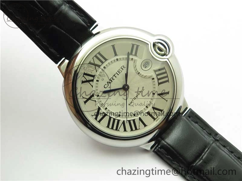 SmartChoice Ballon Bleu 42mm SS AF 1:1 Best Edition White Texture Dial on Black Leather Strap A 6087