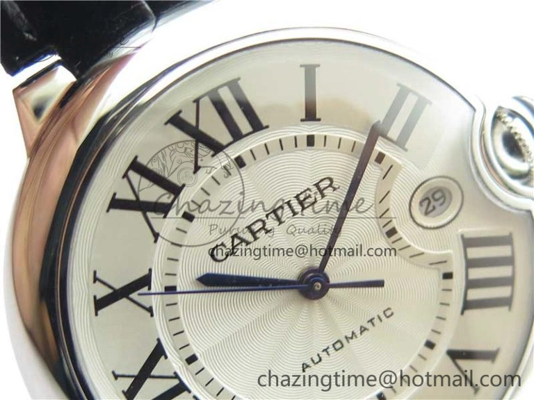 SmartChoice Ballon Bleu 42mm SS AF 1:1 Best Edition White Texture Dial on Black Leather Strap A 6087