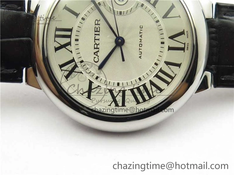 SmartChoice Ballon Bleu 42mm SS AF 1:1 Best Edition White Texture Dial on Black Leather Strap A 6087