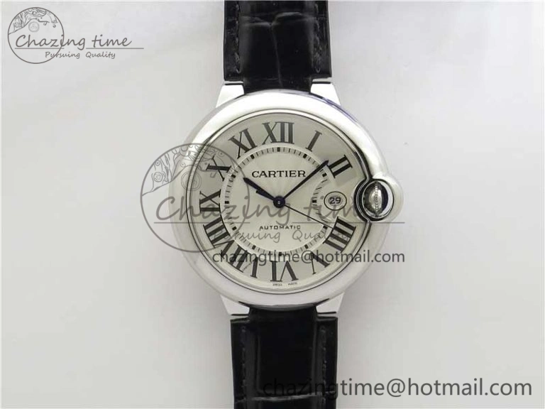 SmartChoice Ballon Bleu 42mm SS AF 1:1 Best Edition White Texture Dial on Black Leather Strap A 6087