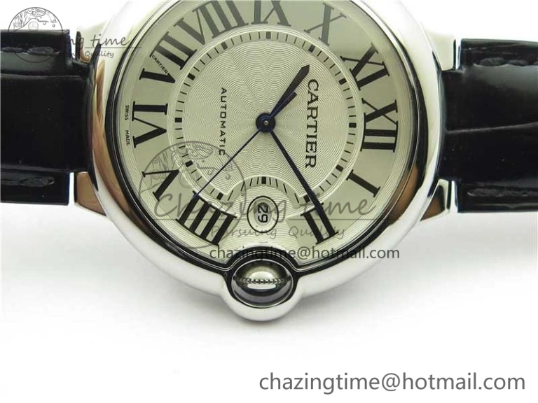 SmartChoice Ballon Bleu 42mm SS AF 1:1 Best Edition White Texture Dial on Black Leather Strap A 6087