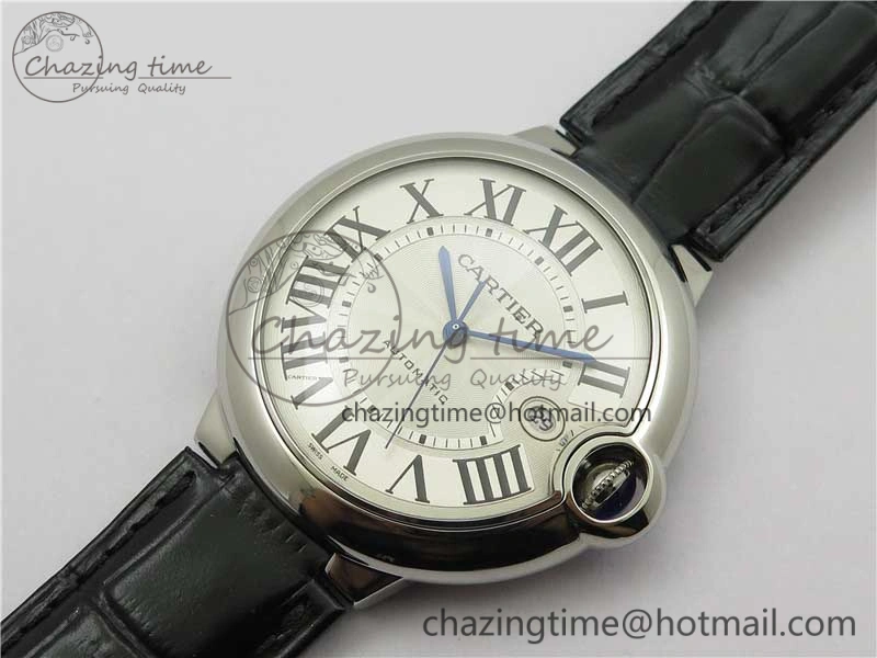 SmartChoice Ballon Bleu 42mm SS AF 1:1 Best Edition White Texture Dial on Black Leather Strap A 6087