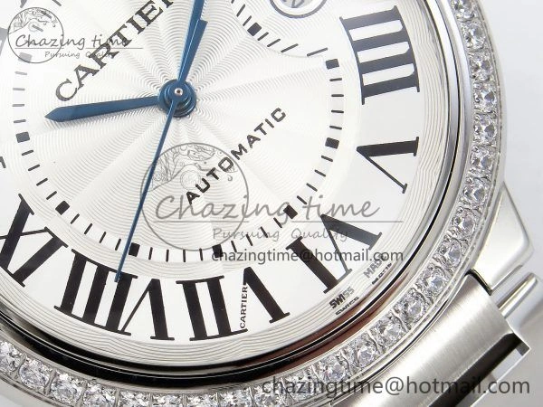 Popular Ballon Bleu 42mm SS CHF 1:1 Best Edition White Texture Dial 1Line Diamonds Bezel on SS Bracelet A 5977