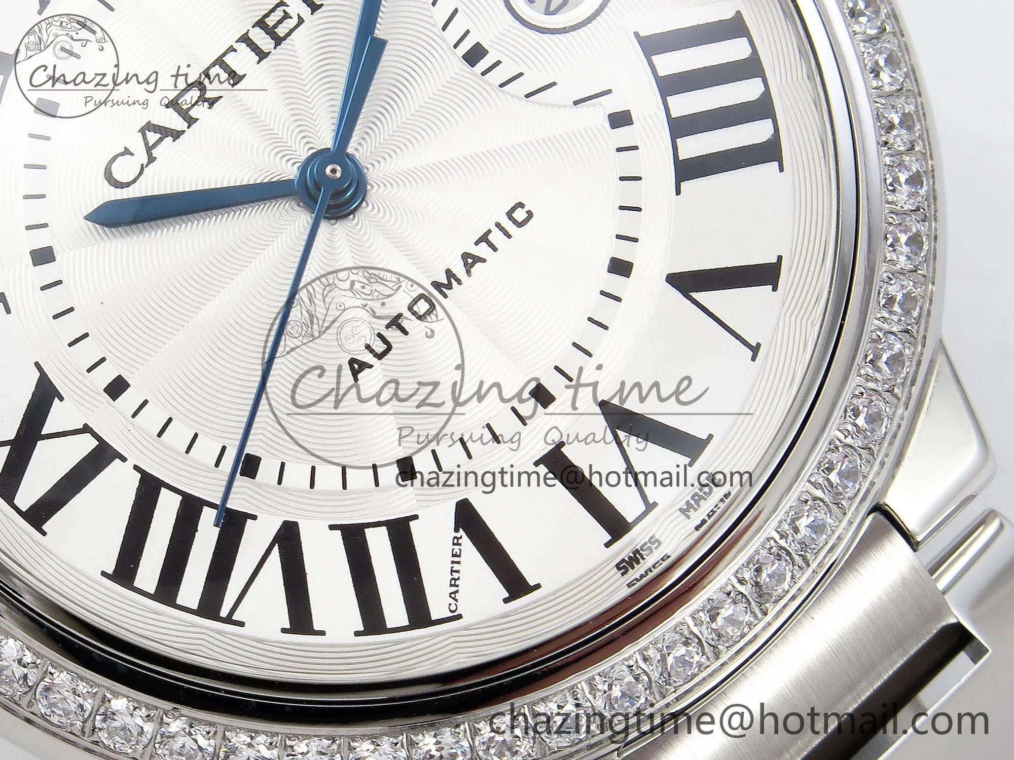 Popular Ballon Bleu 42mm SS CHF 1:1 Best Edition White Texture Dial 1Line Diamonds Bezel on SS Bracelet A 5977