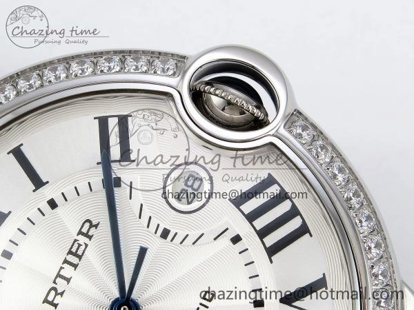 Popular Ballon Bleu 42mm SS CHF 1:1 Best Edition White Texture Dial 1Line Diamonds Bezel on SS Bracelet A 5977