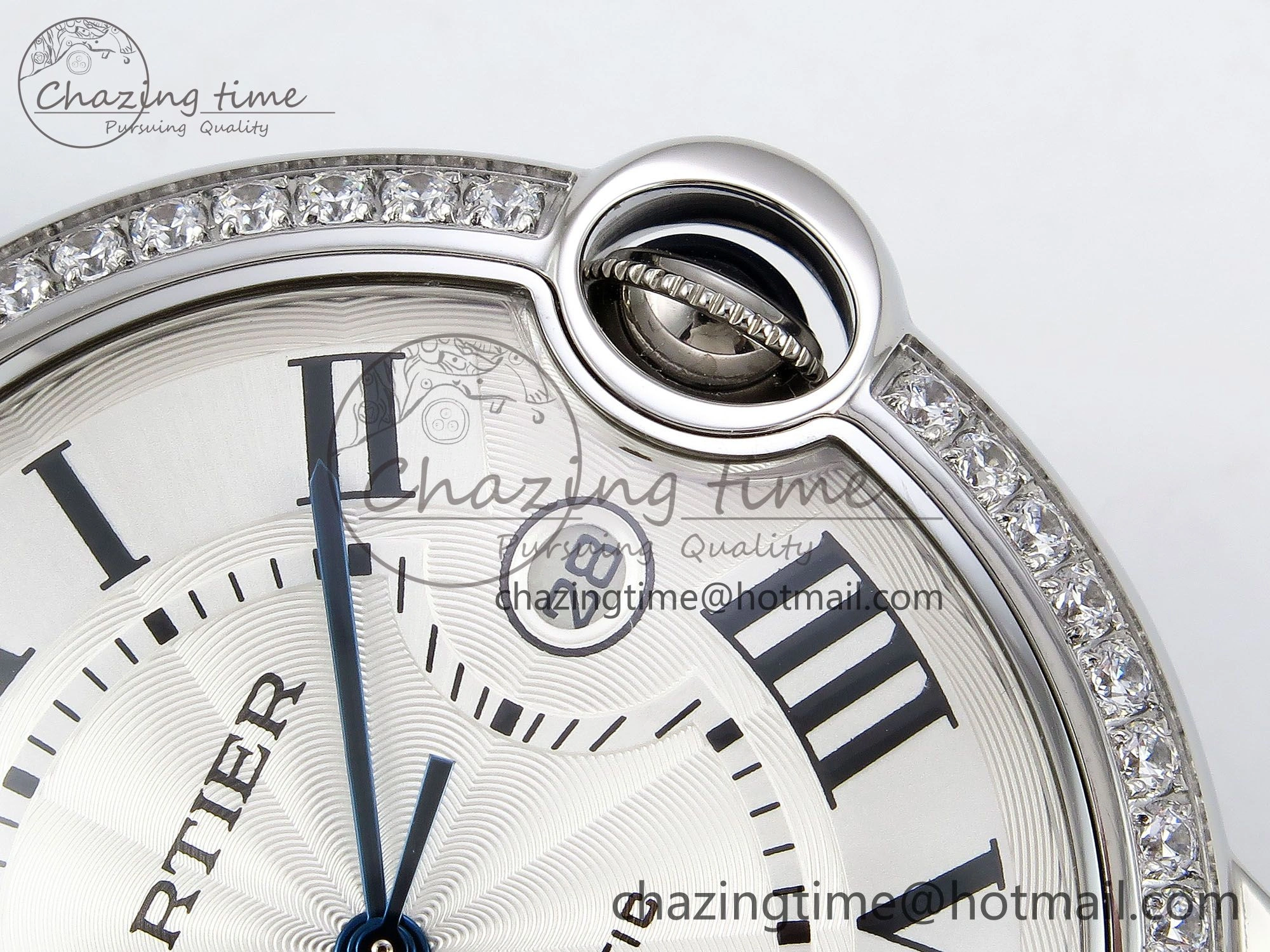 Popular Ballon Bleu 42mm SS CHF 1:1 Best Edition White Texture Dial 1Line Diamonds Bezel on SS Bracelet A 5977