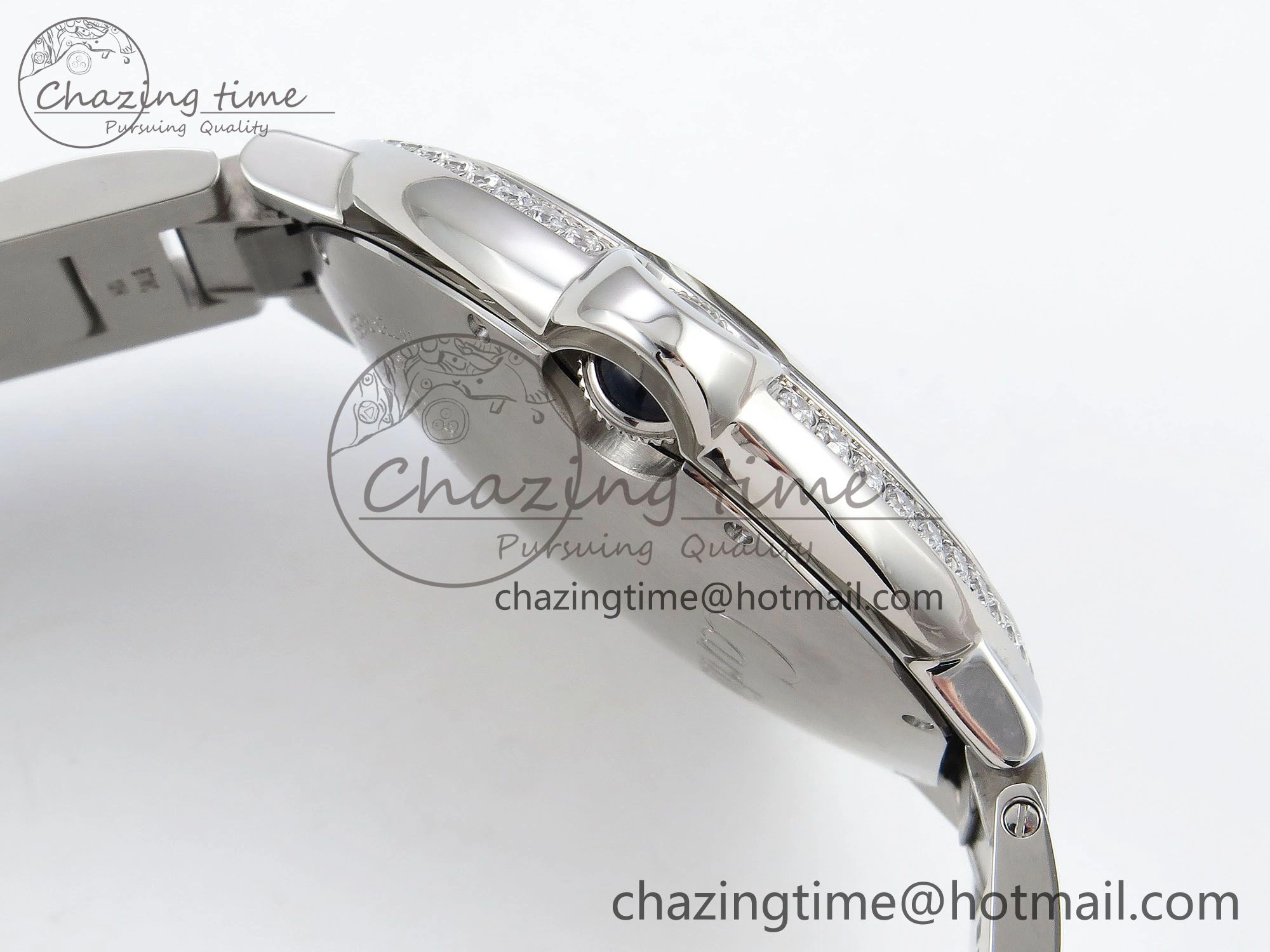 Popular Ballon Bleu 42mm SS CHF 1:1 Best Edition White Texture Dial 1Line Diamonds Bezel on SS Bracelet A 5977