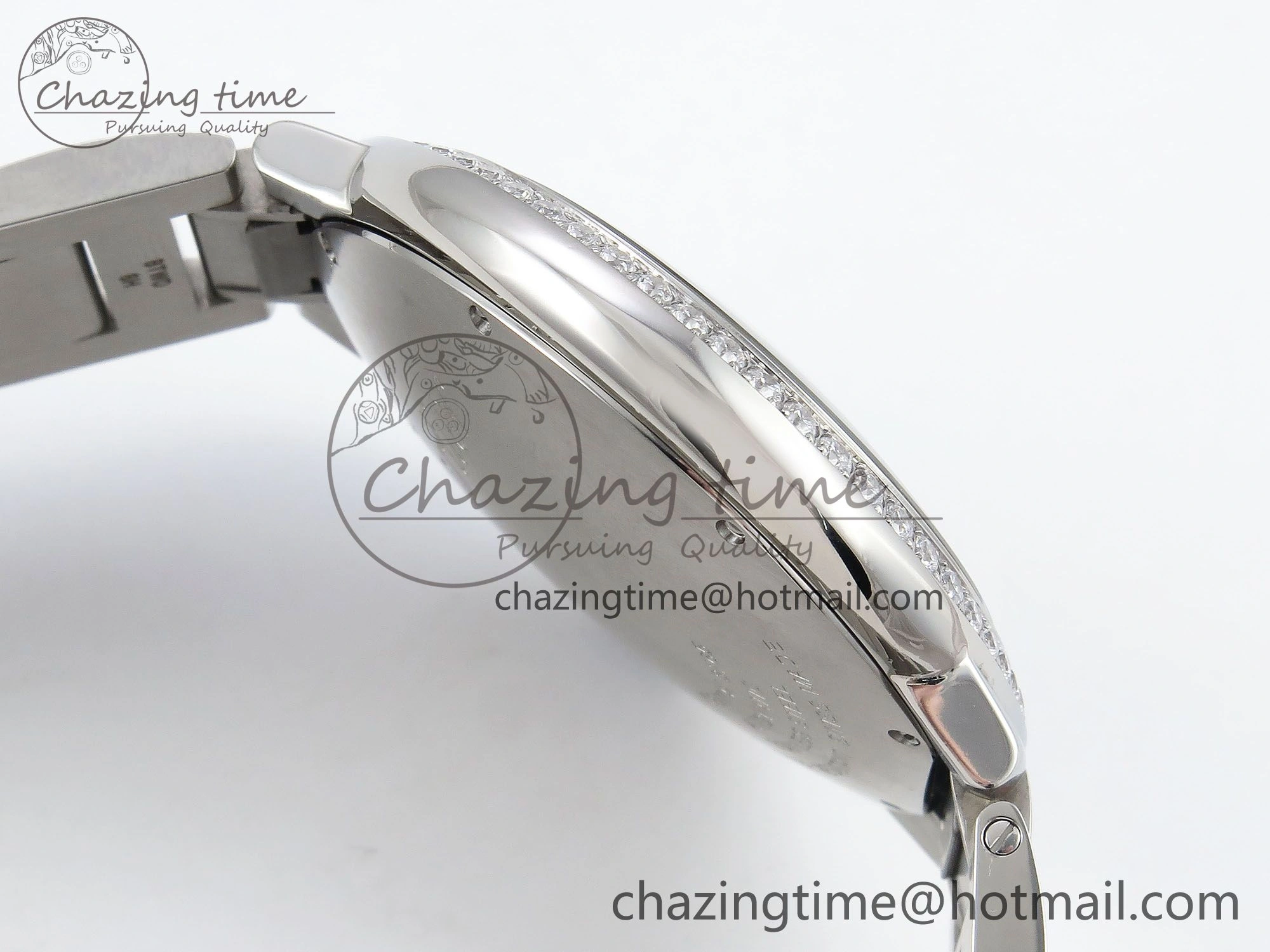 Popular Ballon Bleu 42mm SS CHF 1:1 Best Edition White Texture Dial 1Line Diamonds Bezel on SS Bracelet A 5977