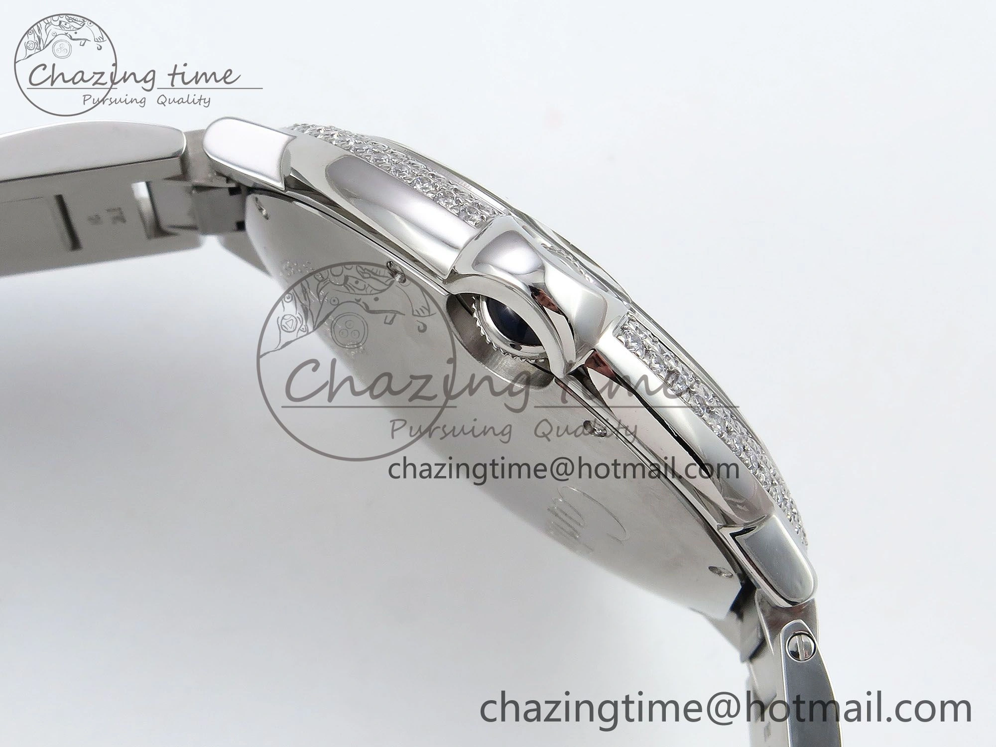 Attractive Ballon Bleu 42mm SS CHF 1:1 Best Edition White Texture Dial 2Line Diamonds Bezel on SS Bracelet A 5981