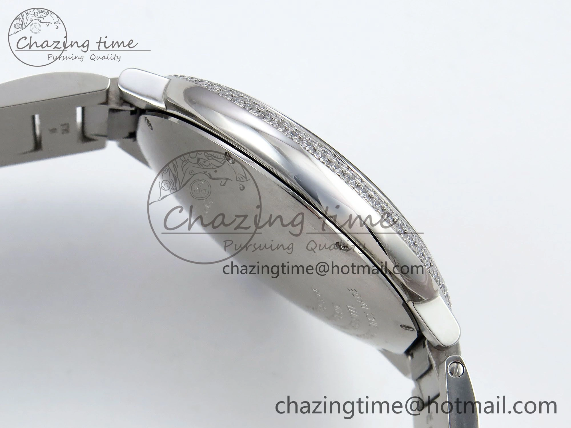Attractive Ballon Bleu 42mm SS CHF 1:1 Best Edition White Texture Dial 2Line Diamonds Bezel on SS Bracelet A 5981