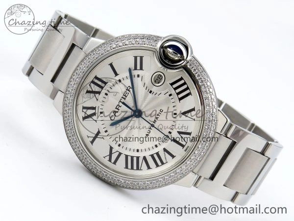 Attractive Ballon Bleu 42mm SS CHF 1:1 Best Edition White Texture Dial 2Line Diamonds Bezel on SS Bracelet A 5981