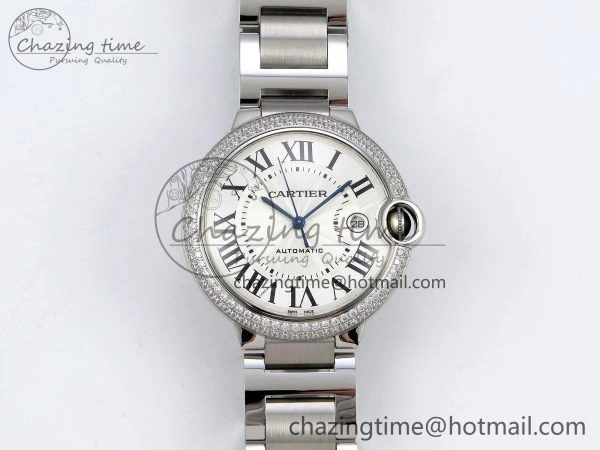 Attractive Ballon Bleu 42mm SS CHF 1:1 Best Edition White Texture Dial 2Line Diamonds Bezel on SS Bracelet A 5981