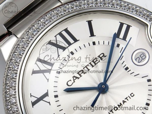 Attractive Ballon Bleu 42mm SS CHF 1:1 Best Edition White Texture Dial 2Line Diamonds Bezel on SS Bracelet A 5981