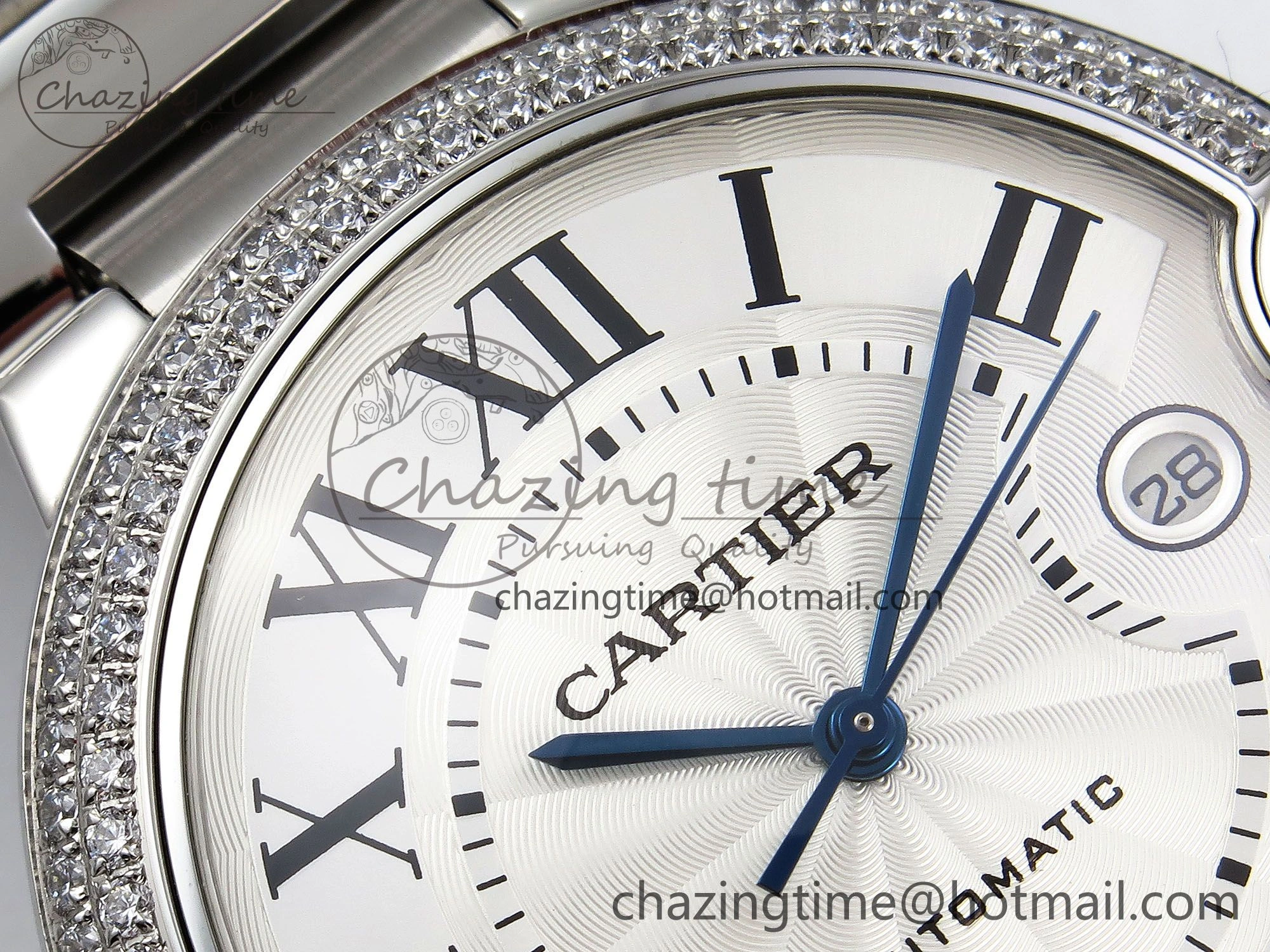 Attractive Ballon Bleu 42mm SS CHF 1:1 Best Edition White Texture Dial 2Line Diamonds Bezel on SS Bracelet A 5981