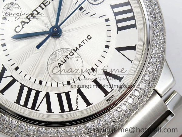 Attractive Ballon Bleu 42mm SS CHF 1:1 Best Edition White Texture Dial 2Line Diamonds Bezel on SS Bracelet A 5981