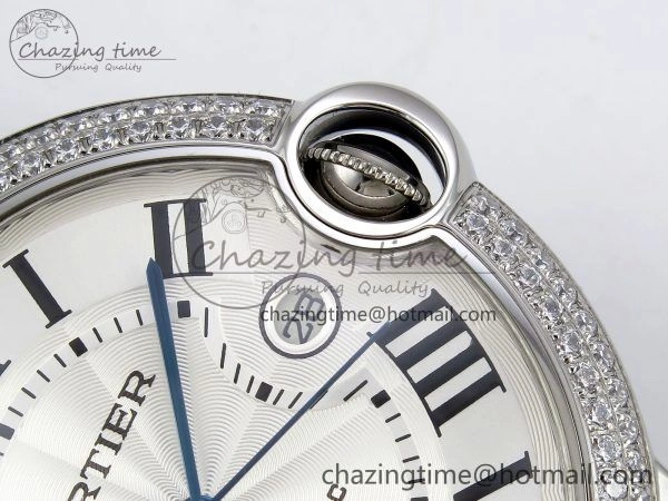 Attractive Ballon Bleu 42mm SS CHF 1:1 Best Edition White Texture Dial 2Line Diamonds Bezel on SS Bracelet A 5981