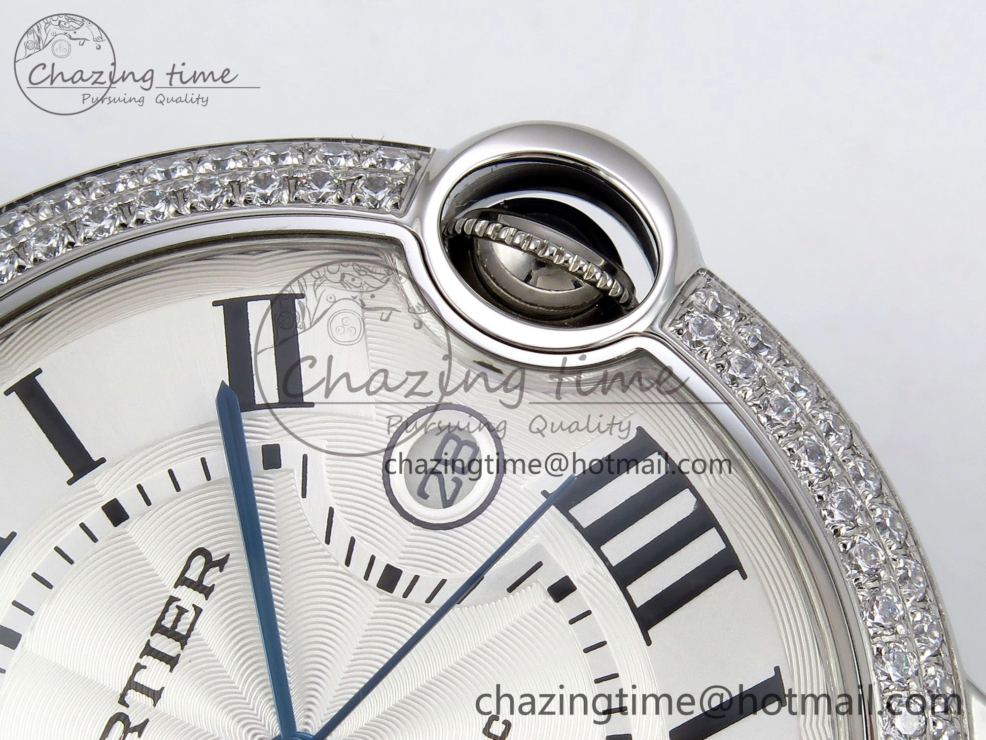 Attractive Ballon Bleu 42mm SS CHF 1:1 Best Edition White Texture Dial 2Line Diamonds Bezel on SS Bracelet A 5981