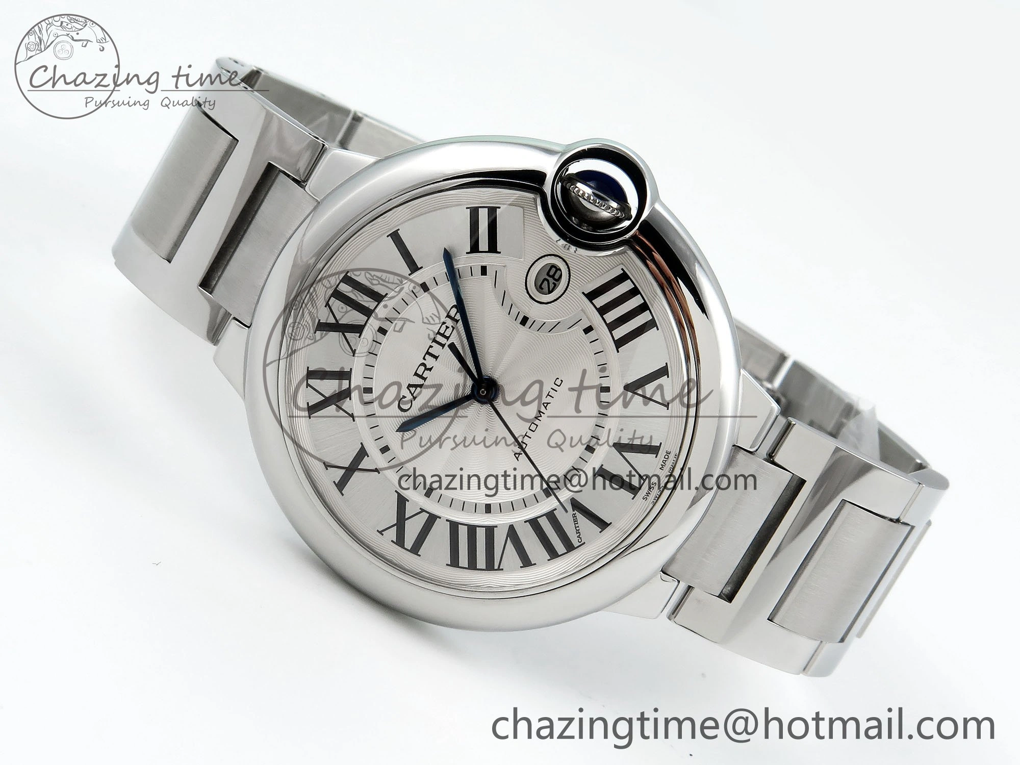 Ballon Bleu 42mm SS CHF 1:1 Best Edition White Texture Dial on SS Bracelet A WaterResistant 6042