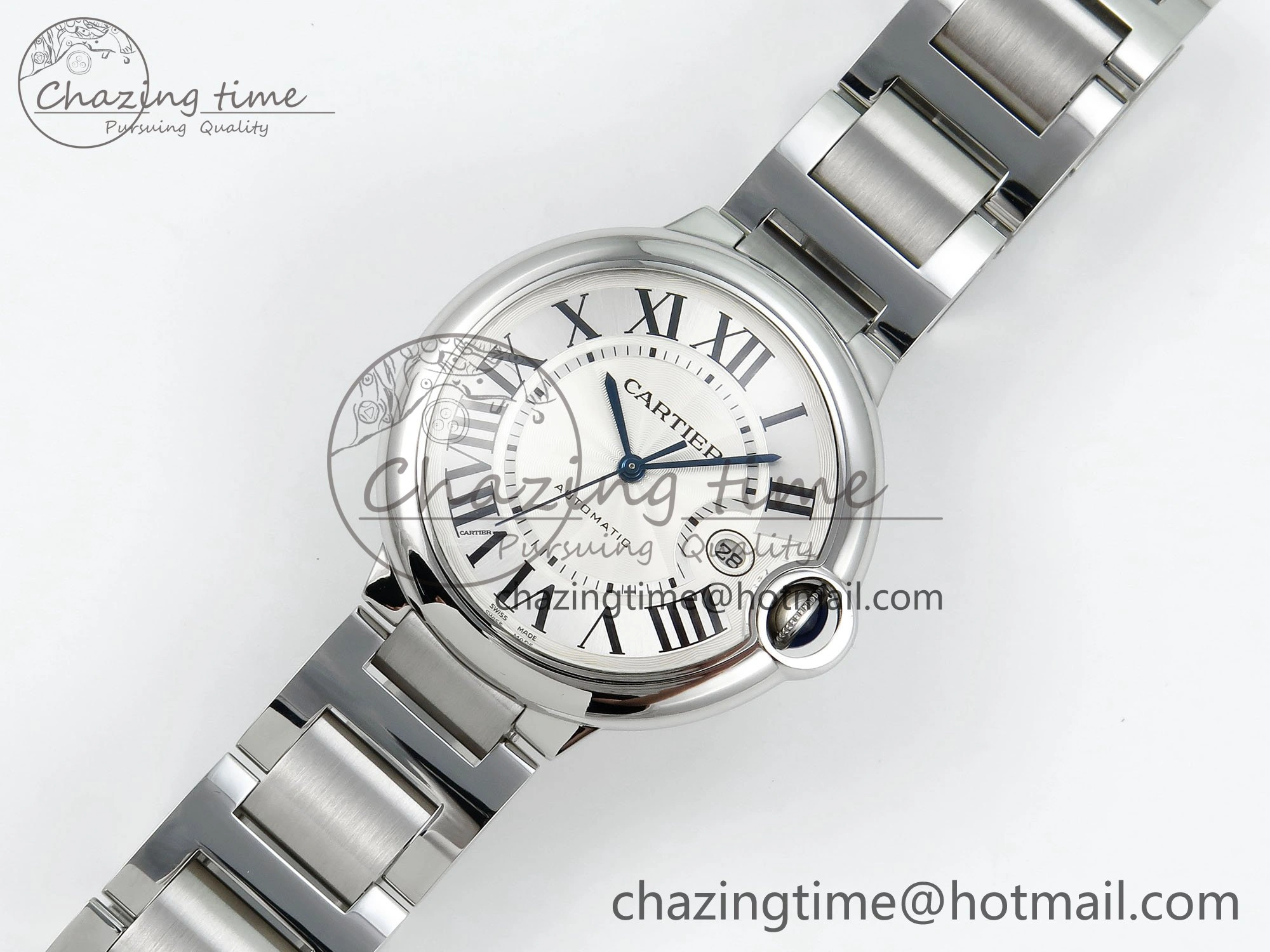 Ballon Bleu 42mm SS CHF 1:1 Best Edition White Texture Dial on SS Bracelet A WaterResistant 6042