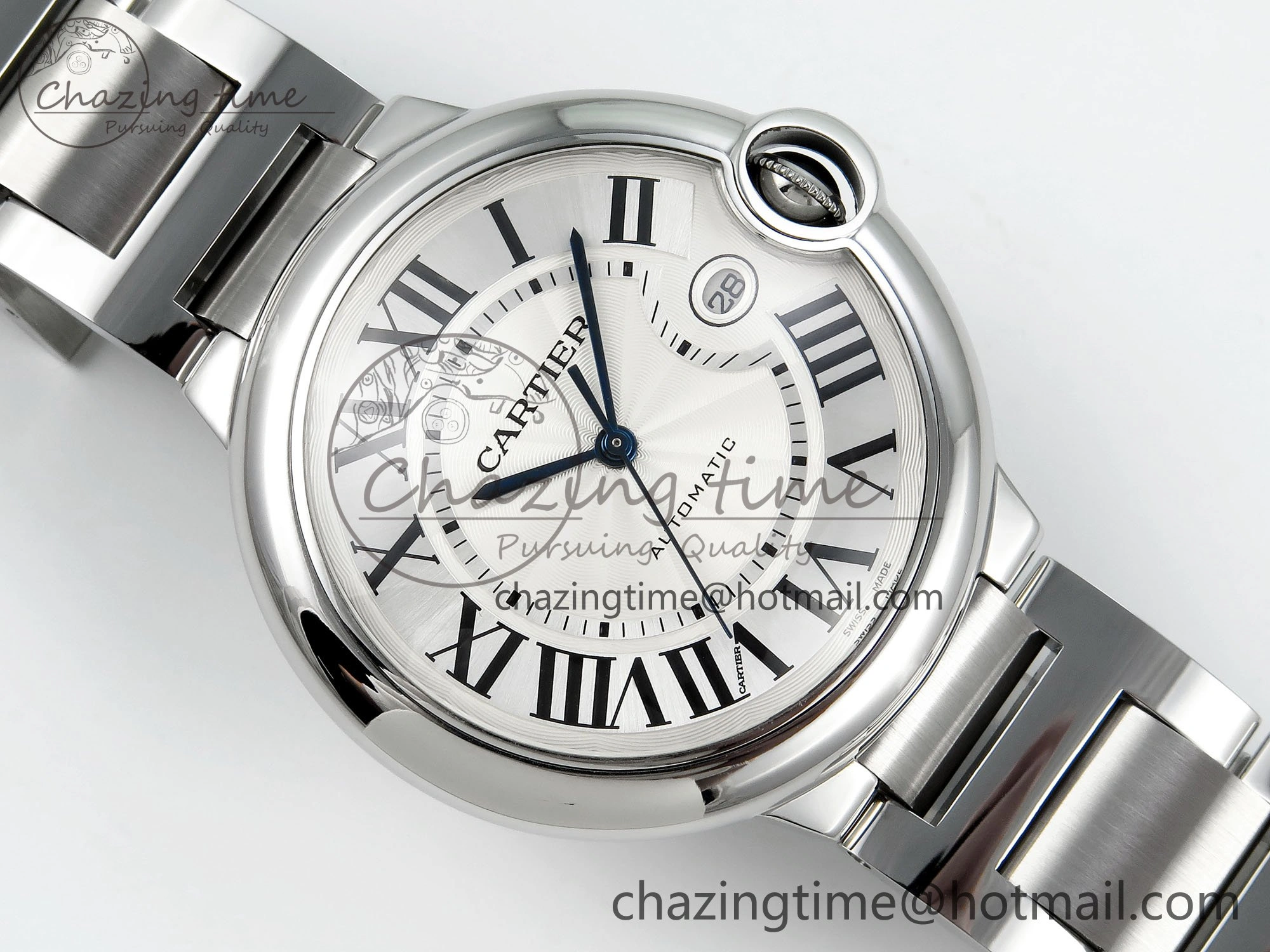 Ballon Bleu 42mm SS CHF 1:1 Best Edition White Texture Dial on SS Bracelet A WaterResistant 6042
