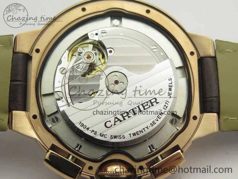 Ballon Bleu De Cartier Chrono 47mm RG ZF 1:1 Best Edition Cream White Textured Dial On Leather Strap A TechFriendly 6241