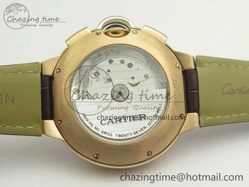 Ballon Bleu De Cartier Chrono 47mm RG ZF 1:1 Best Edition Cream White Textured Dial On Leather Strap A TechFriendly 6241