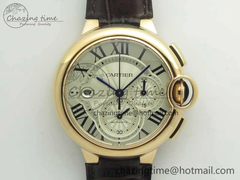 Ballon Bleu De Cartier Chrono 47mm RG ZF 1:1 Best Edition Cream White Textured Dial On Leather Strap A TechFriendly 6241