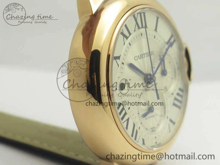 Ballon Bleu De Cartier Chrono 47mm RG ZF 1:1 Best Edition Cream White Textured Dial On Leather Strap A TechFriendly 6241