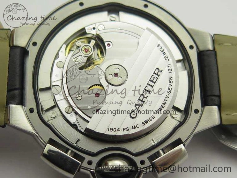 Durable Ballon Bleu De Cartier Chrono 47mm SS ZF 1:1 Best Edition Cream White Textured Dial On Leather Strap A 6244