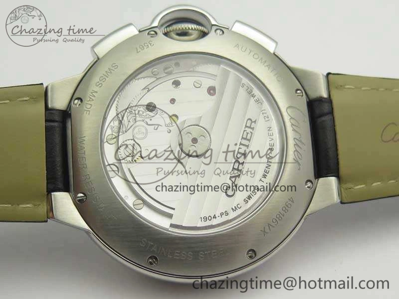 Durable Ballon Bleu De Cartier Chrono 47mm SS ZF 1:1 Best Edition Cream White Textured Dial On Leather Strap A 6244