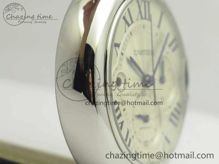 Durable Ballon Bleu De Cartier Chrono 47mm SS ZF 1:1 Best Edition Cream White Textured Dial On Leather Strap A 6244