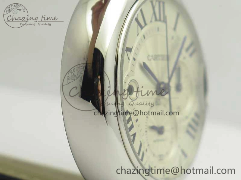 Durable Ballon Bleu De Cartier Chrono 47mm SS ZF 1:1 Best Edition Cream White Textured Dial On Leather Strap A 6244