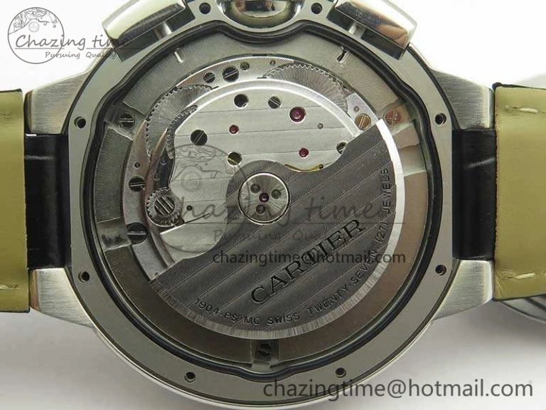 Durable Ballon Bleu De Cartier Chrono 47mm SS ZF 1:1 Best Edition Cream White Textured Dial On Leather Strap A 6244