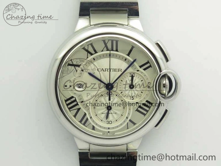 Ballon Bleu De Cartier Chrono 47mm SS ZF 1:1 Best Edition Cream White Textured Dial On SS Bracelet A Original 6245