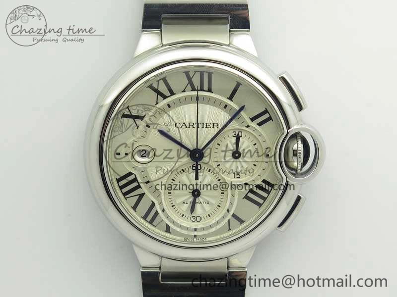 Ballon Bleu De Cartier Chrono 47mm SS ZF 1:1 Best Edition Cream White Textured Dial On SS Bracelet A Original 6245