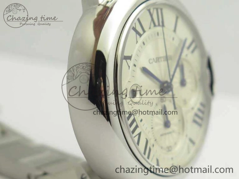 Ballon Bleu De Cartier Chrono 47mm SS ZF 1:1 Best Edition Cream White Textured Dial On SS Bracelet A Original 6245