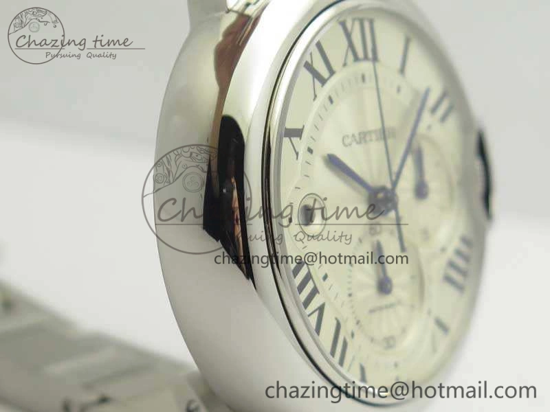 Ballon Bleu De Cartier Chrono 47mm SS ZF 1:1 Best Edition Cream White Textured Dial On SS Bracelet A Original 6245