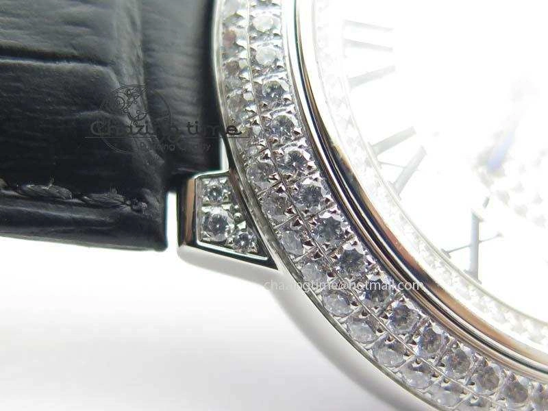 Ballon Bleu De Cartier Tourbillon SS Full Paved Diamonds On Black Leather Strap ComfortFit 6321