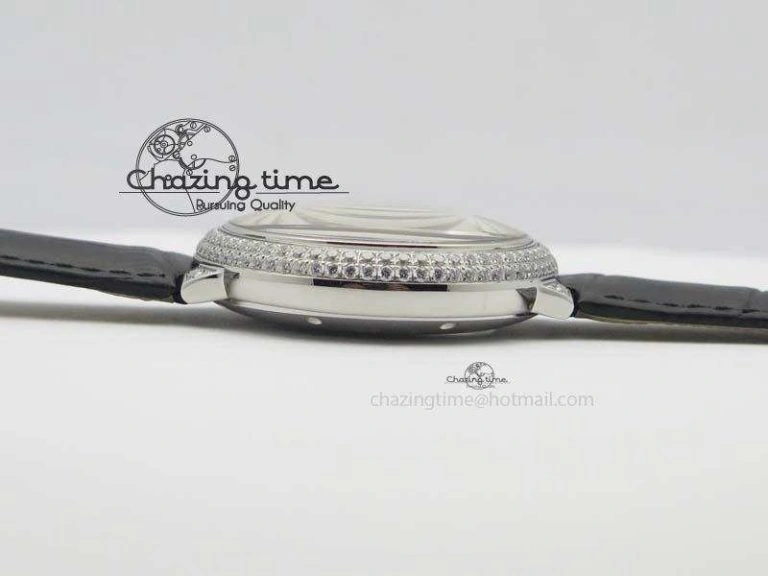 Ballon Bleu De Cartier Tourbillon SS Full Paved Diamonds On Black Leather Strap ComfortFit 6321