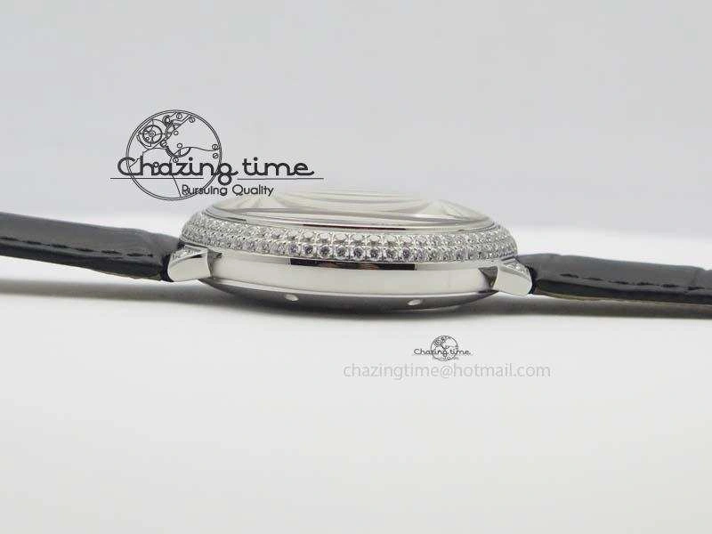 Ballon Bleu De Cartier Tourbillon SS Full Paved Diamonds On Black Leather Strap ComfortFit 6321