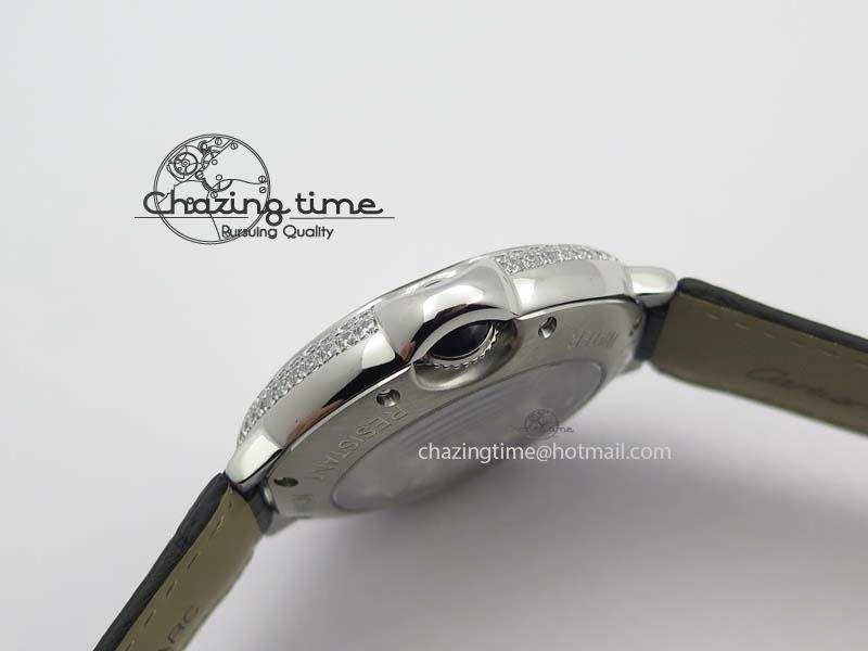 Ballon Bleu De Cartier Tourbillon SS Full Paved Diamonds On Black Leather Strap ComfortFit 6321