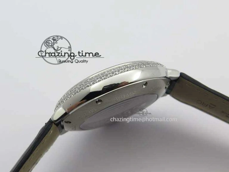 Ballon Bleu De Cartier Tourbillon SS Full Paved Diamonds On Black Leather Strap ComfortFit 6321