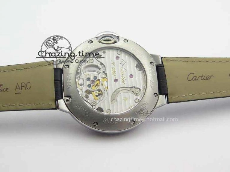 Ballon Bleu De Cartier Tourbillon SS Full Paved Diamonds On Black Leather Strap ComfortFit 6321