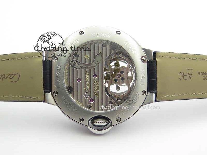 Ballon Bleu De Cartier Tourbillon SS Full Paved Diamonds On Black Leather Strap ComfortFit 6321