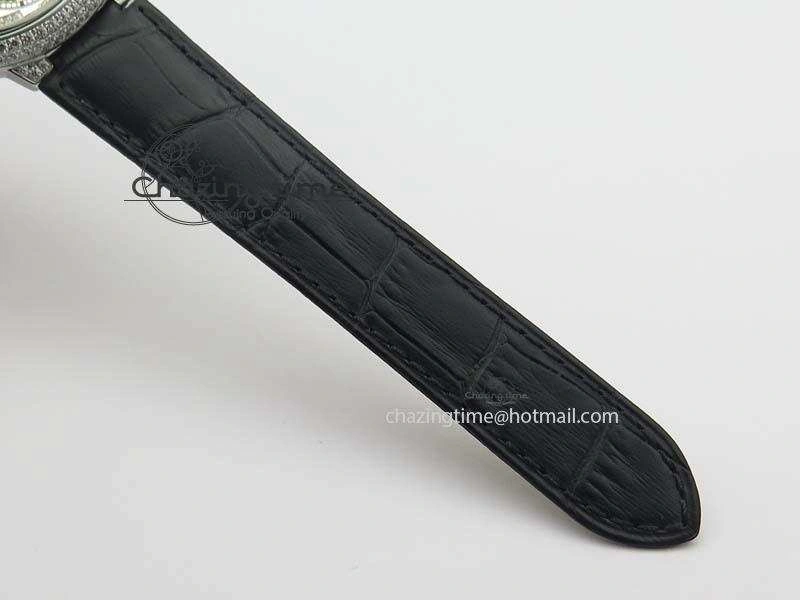 Ballon Bleu De Cartier Tourbillon SS Full Paved Diamonds On Black Leather Strap ComfortFit 6321